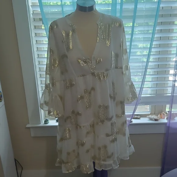 Simply Southern | Dresses | White Dress With Gold Embellishments | Poshmark